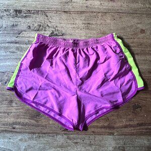 EUC Reebok Active Shorts Womens MEDIUM Athletic Wear Purple Yellow Lime Running